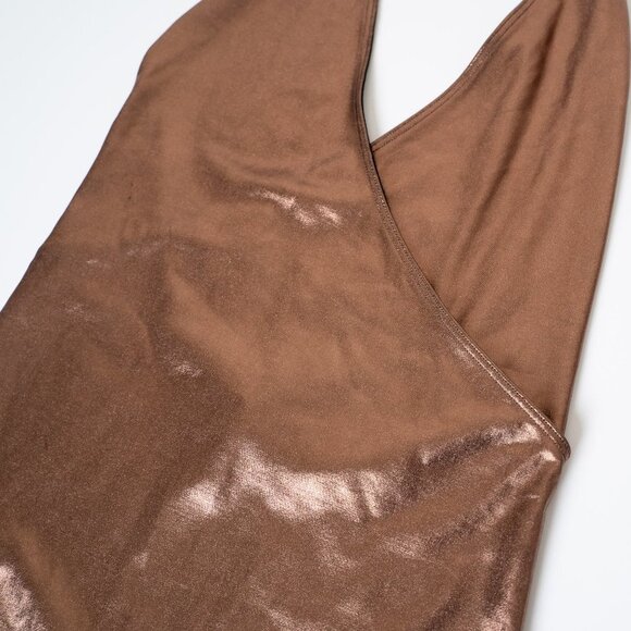 🚨 Aritzia Little Moon Bodysuit Metallic Copper Luna Halter Tie Strap - Picture 7 of 13